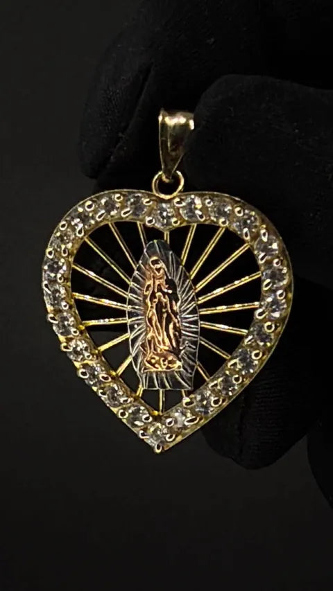 PENDANT CORAZON C/VIRJEN 14 KT 3T